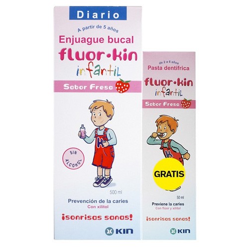 Fluorkin infantil enjuague fresa 500 + pasta 50 Imagen de Fluorkin infantil enjuague fresa 500 + pasta 50