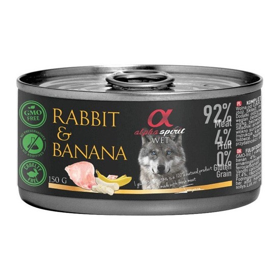 Alpha Spirit lata de conejo con plátano, alimento para perros completo 6 x 400g Imagen de Alpha Spirit lata de conejo con plátano, alimento para perros completo 6 x 400g