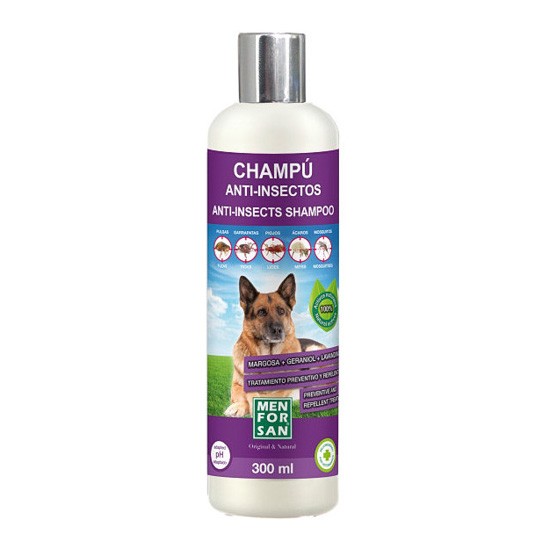 Menforsan champú anti-insectos margosa, geraniol, lavanda 300ml Imagen de Menforsan champú anti-insectos margosa, geraniol, lavanda 300ml