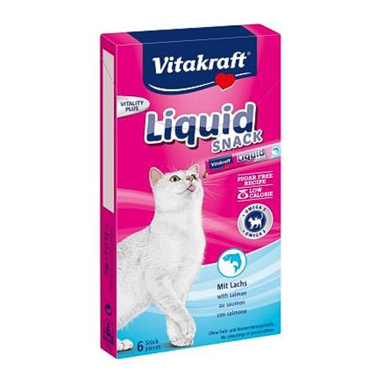 Vitakraft Liquid Snack para gatos con salmón y omega-3 6 x 18g Imagen de Vitakraft Liquid Snack para gatos con salmón y omega-3 6 x 18g