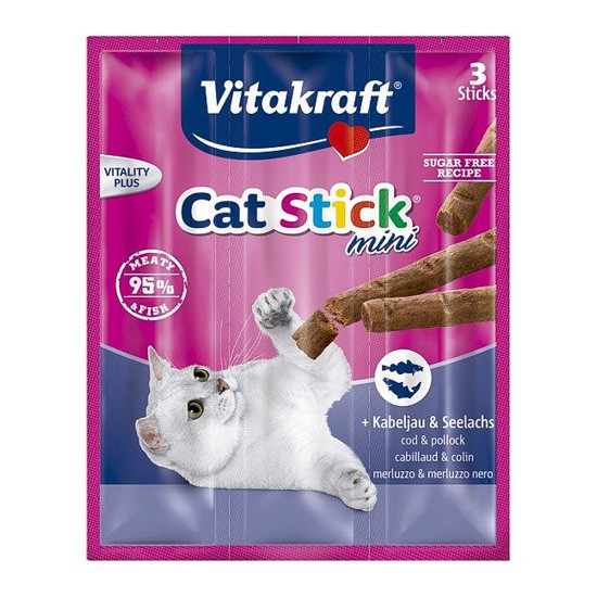 Vitakraft Cat Stick mini de bacalao y atún 3 unidades. Imagen de Vitakraft Cat Stick mini de bacalao y atún 3 unidades.