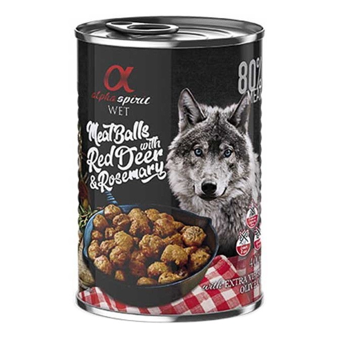 Alpha Spirit lata de albóndigas de venado con romero para perros 6 x 400g Imagen de Alpha Spirit lata de albóndigas de venado con romero para perros 6 x 400g