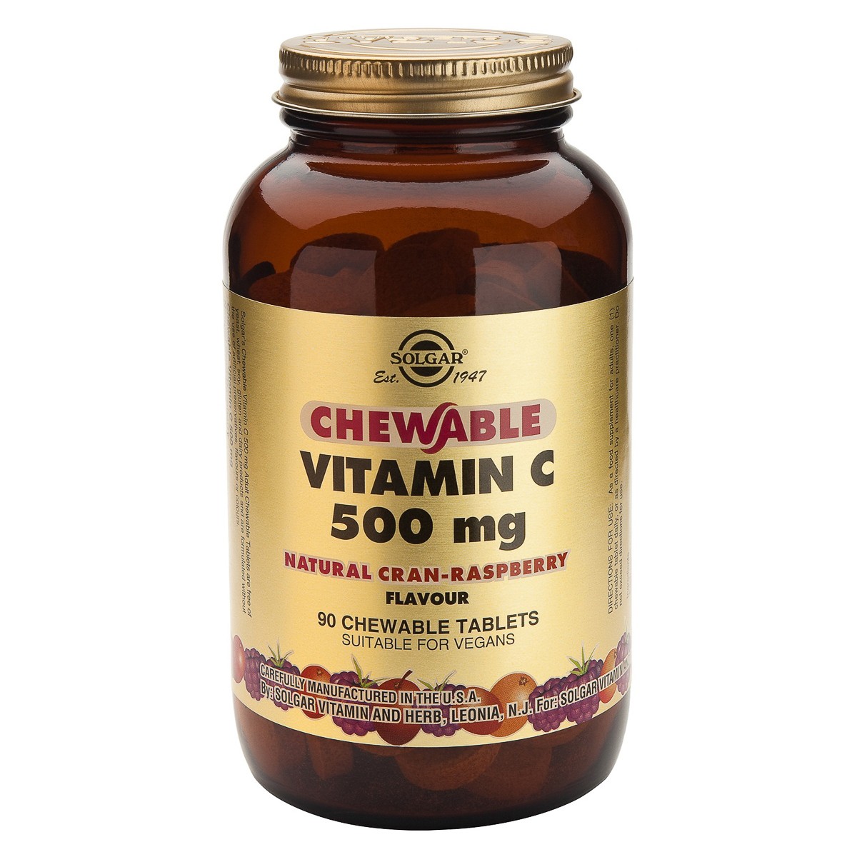 Solgar Vit C sabor frambuesa 500mg 90 comprimidos Imagen de Solgar Vit C sabor frambuesa 500mg 90 comprimidos