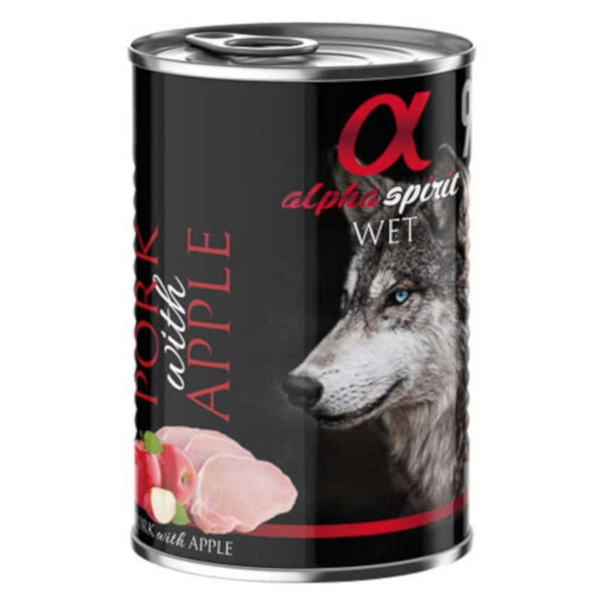 Alpha Spirit lata de cerdo y manzana, alimento húmedo para perros adultos 6u x 400g Imagen de Alpha Spirit lata de cerdo y manzana, alimento húmedo para perros adultos 6u x 400g