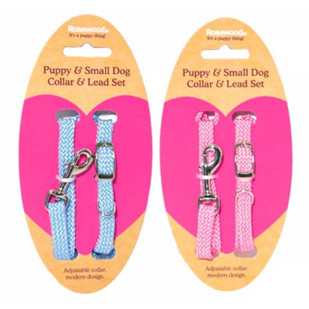 Rosewood set collar y correa puppy azul - rosa Imagen de Rosewood set collar y correa puppy azul - rosa