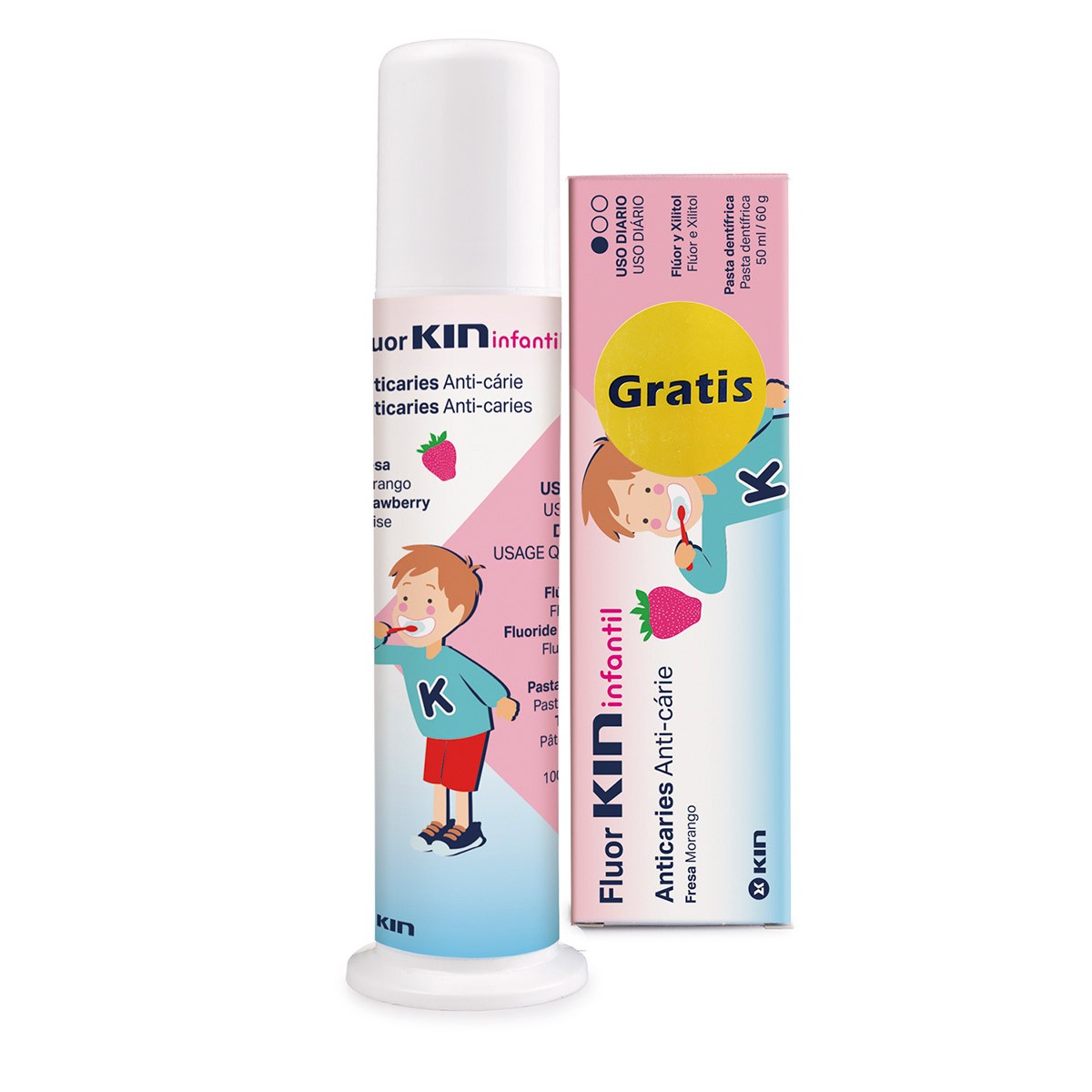 Fluorkin Infantil pasta dental fresa + dosificador 50ml Imagen de Fluorkin Infantil pasta dental fresa + dosificador 50ml