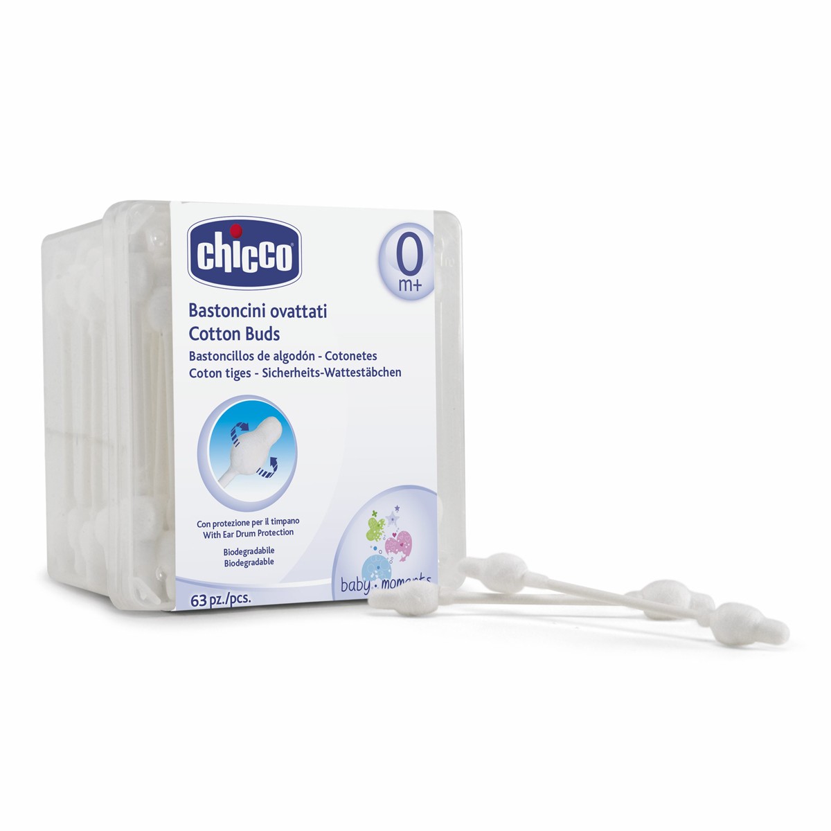 Chicco bastoncillos con protección para el tímpano 60u Imagen de Chicco bastoncillos con protección para el tímpano 60u