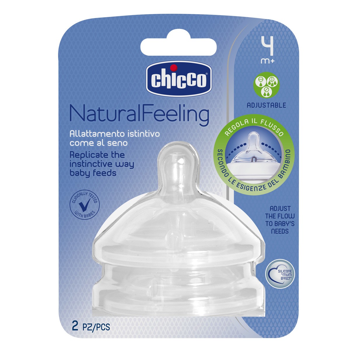 Chicco Tetina natural feeling flujo regulable +4 meses 2uds Imagen de Chicco Tetina natural feeling flujo regulable +4 meses 2uds