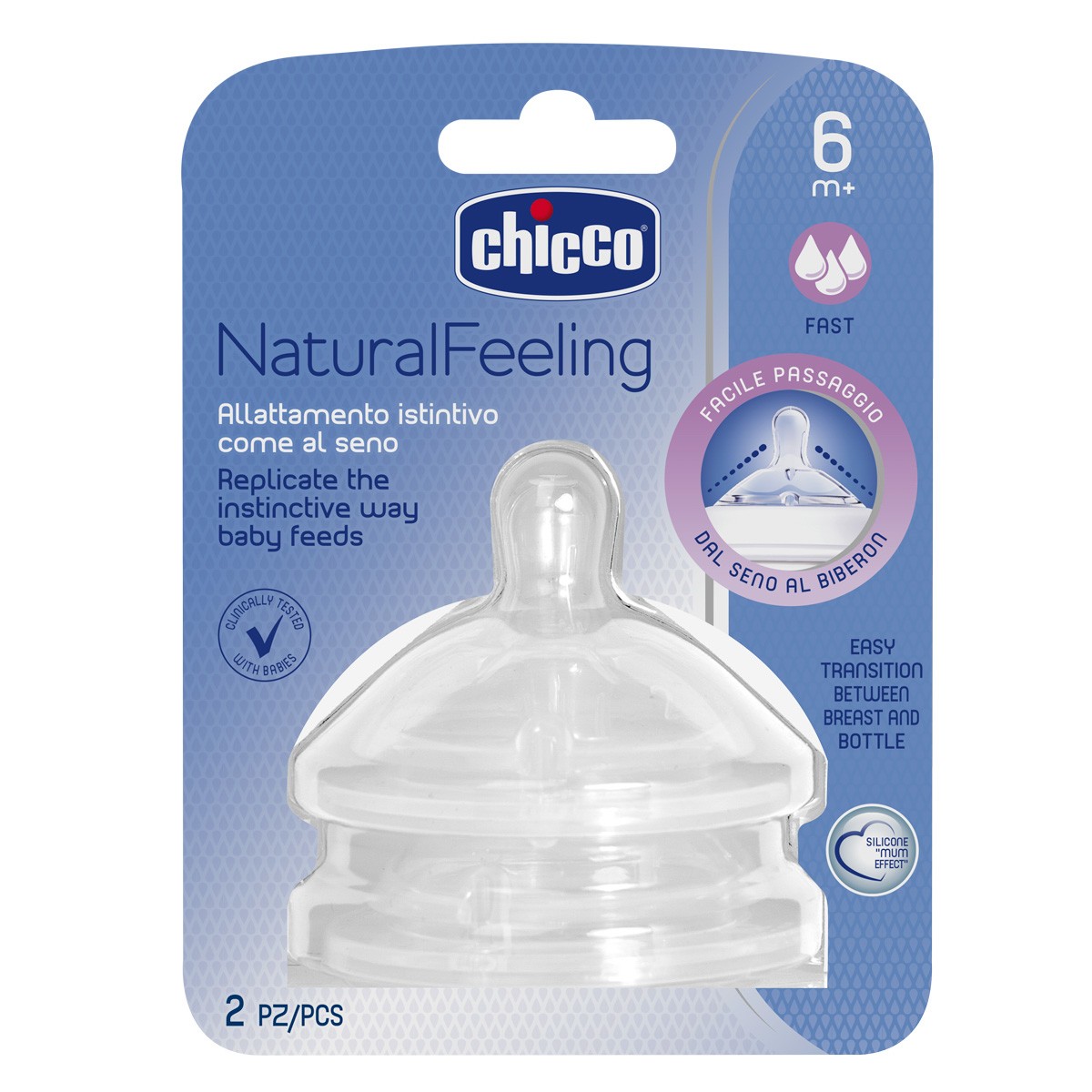 Chicco Tetina natural feeling flujo rápido +6 meses 2uds Imagen de Chicco Tetina natural feeling flujo rápido +6 meses 2uds