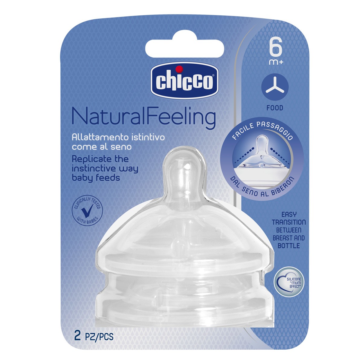 Chicco Tetina natural feeling flujo papilla +6 meses 2uds Imagen de Chicco Tetina natural feeling flujo papilla +6 meses 2uds