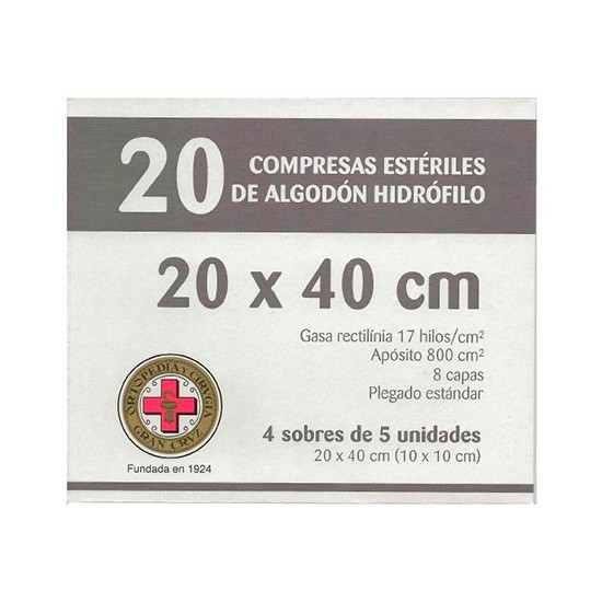COMPRESAS GASA EST. 20X40 GRAN CRUZ 20UD Imagen de COMPRESAS GASA EST. 20X40 GRAN CRUZ 20UD