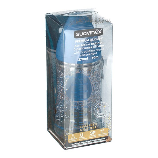 Suavinex Biberón premium silicona tetina 3 posiciones 270ml Imagen de Suavinex Biberón premium silicona tetina 3 posiciones 270ml