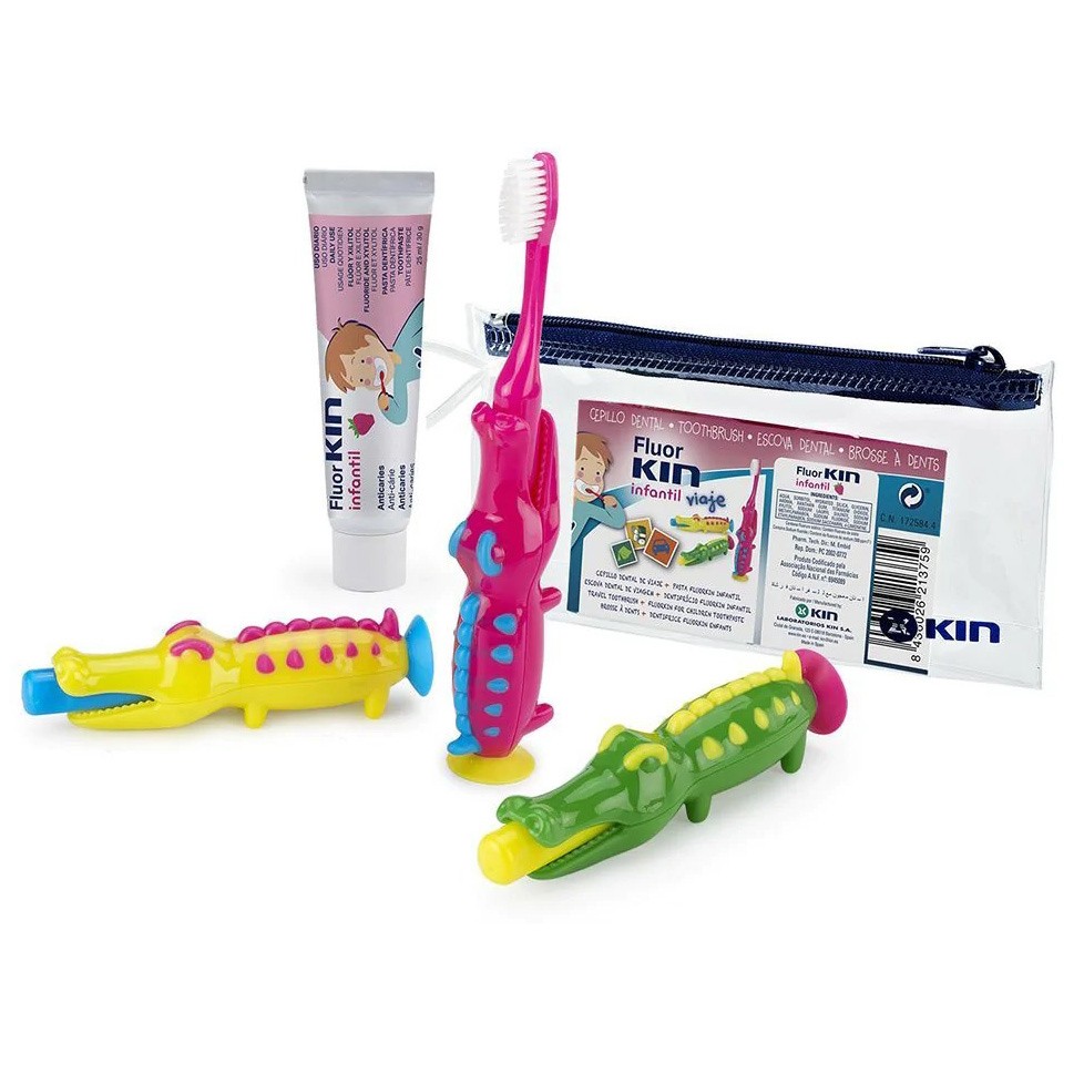 Kin Cepillo de viaje cocodrilo + Pasta dental infantil 1u + 25ml Imagen de Kin Cepillo de viaje cocodrilo + Pasta dental infantil 1u + 25ml