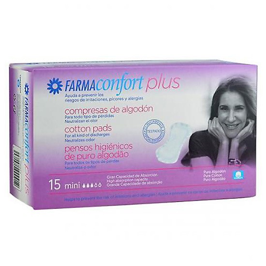 Farmaconfort Plus compresas de algodón mini 15u Imagen de Farmaconfort Plus compresas de algodón mini 15u