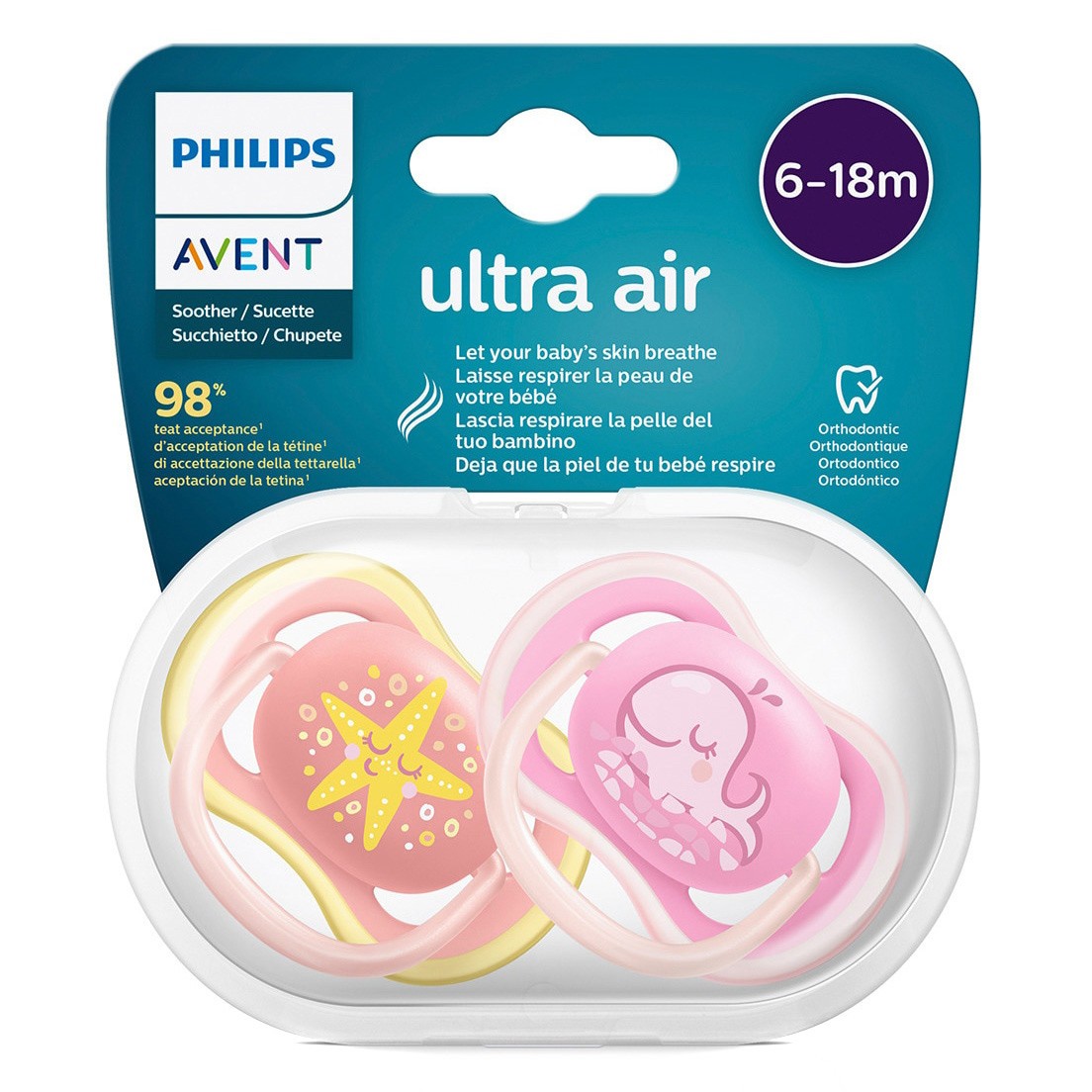 Avent chupete ultra air decorado 6-18 niña Imagen de Avent chupete ultra air decorado 6-18 niña