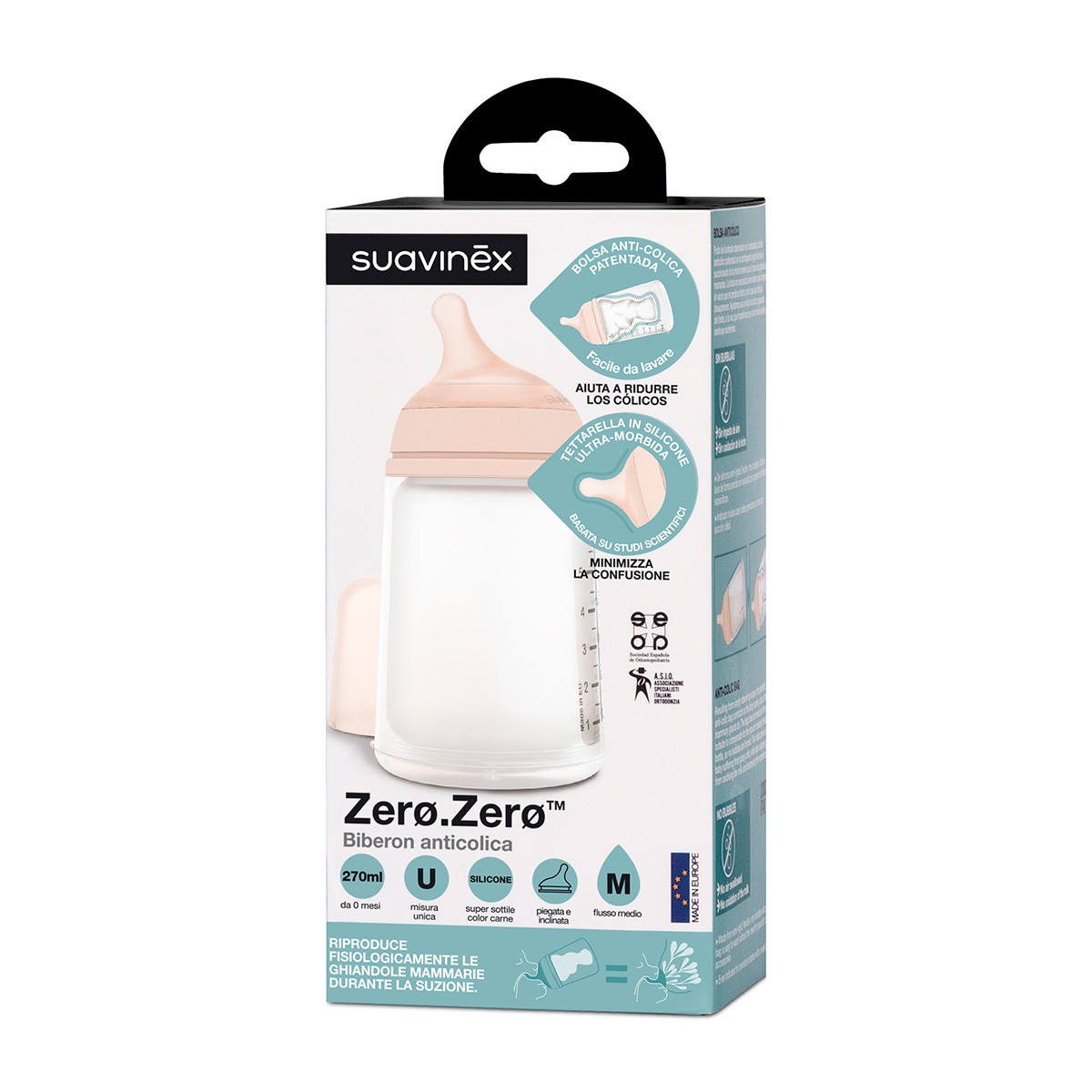 Suavinex biberón anticólico silicona talla-M 270ml Imagen de Suavinex biberón anticólico silicona talla-M 270ml
