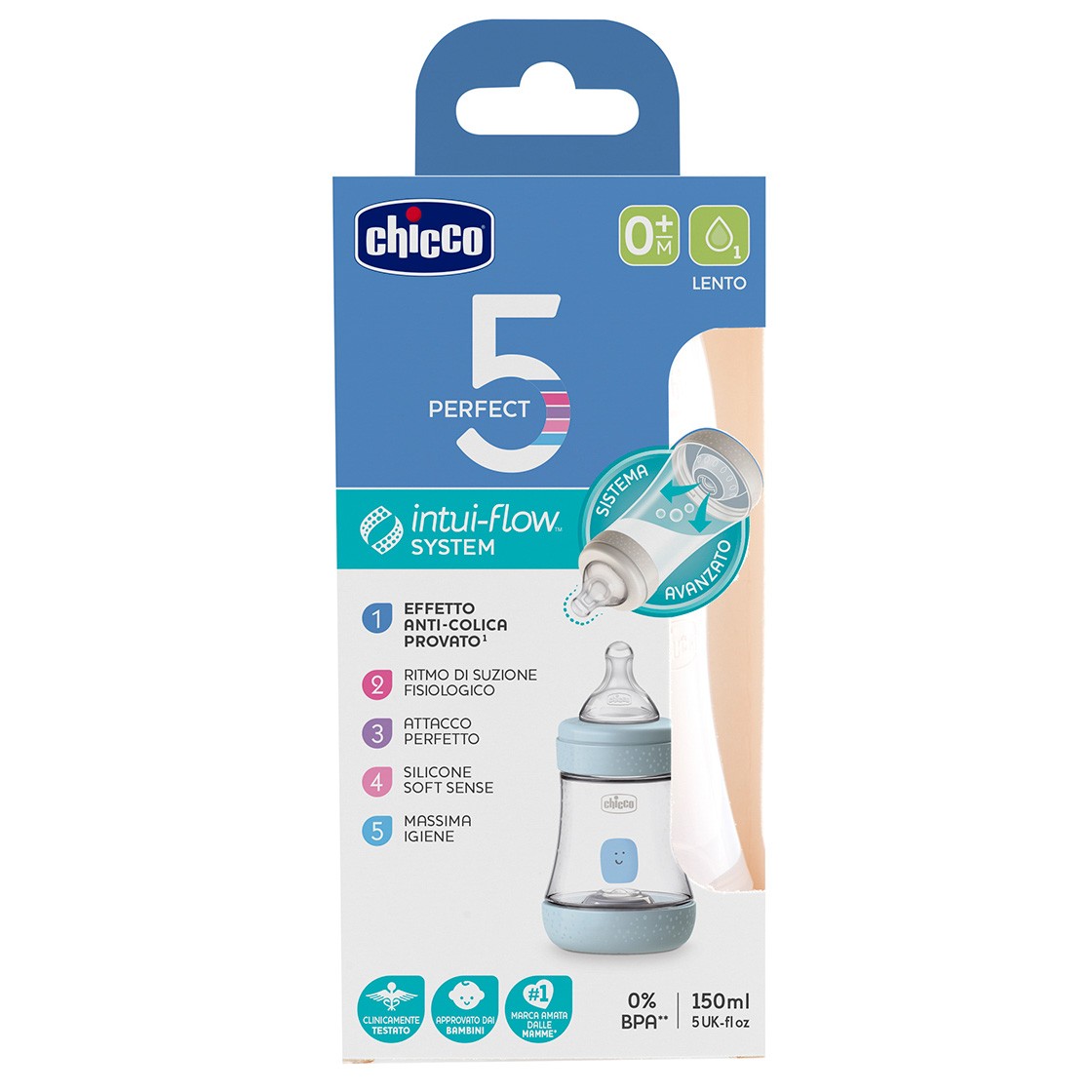 Imagen de Chicco Perfect5 biberón silicona azul 0m+ 150ml