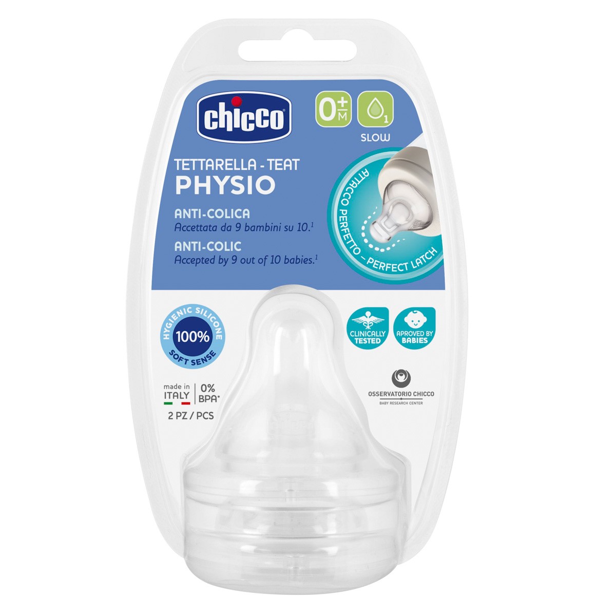 Chicco Tetina Physio silicona f/lento 0m+ 2und Imagen de Chicco Tetina Physio silicona f/lento 0m+ 2und
