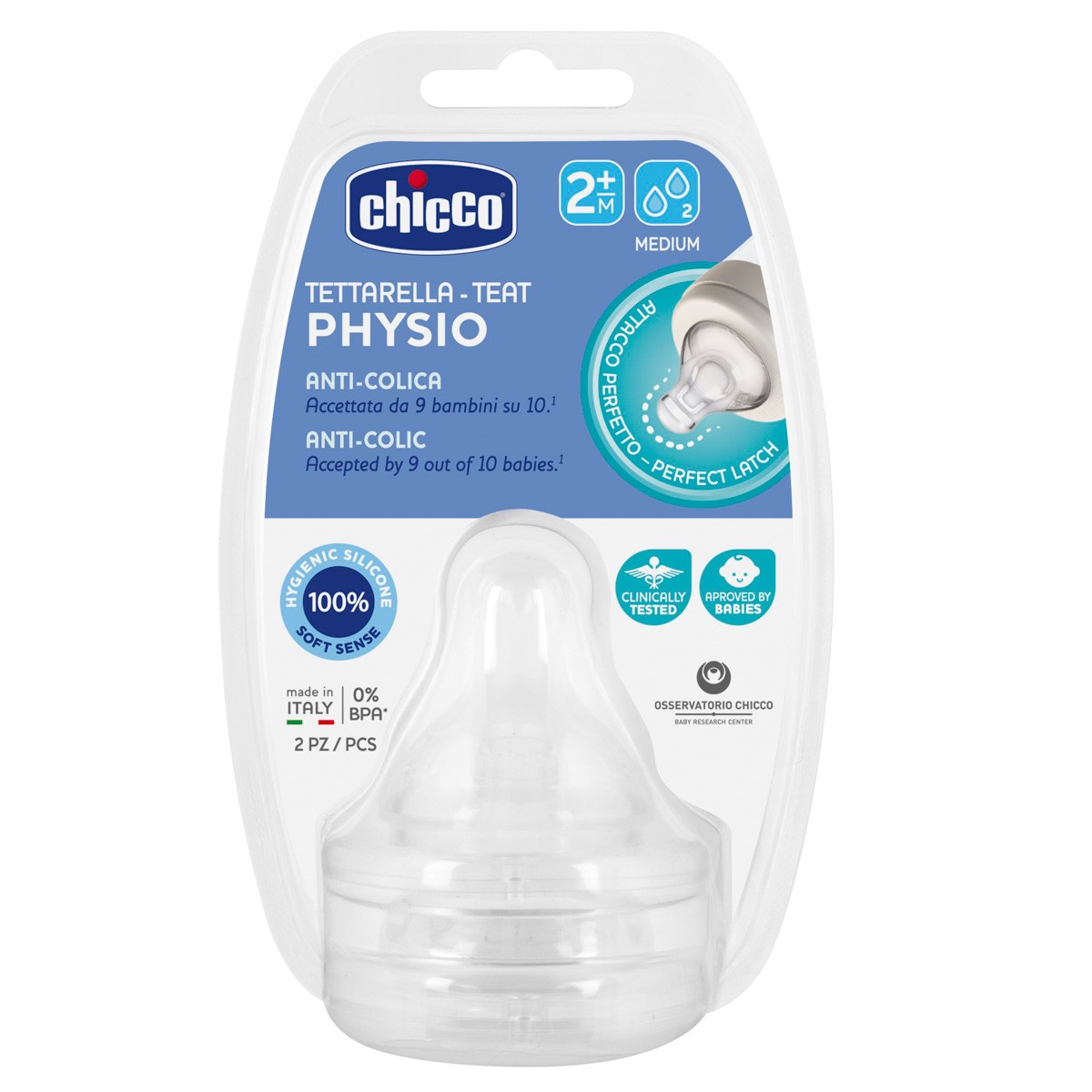 Chicco Tetina Physio silicona f/medio 2m+ 2und Imagen de Chicco Tetina Physio silicona f/medio 2m+ 2und