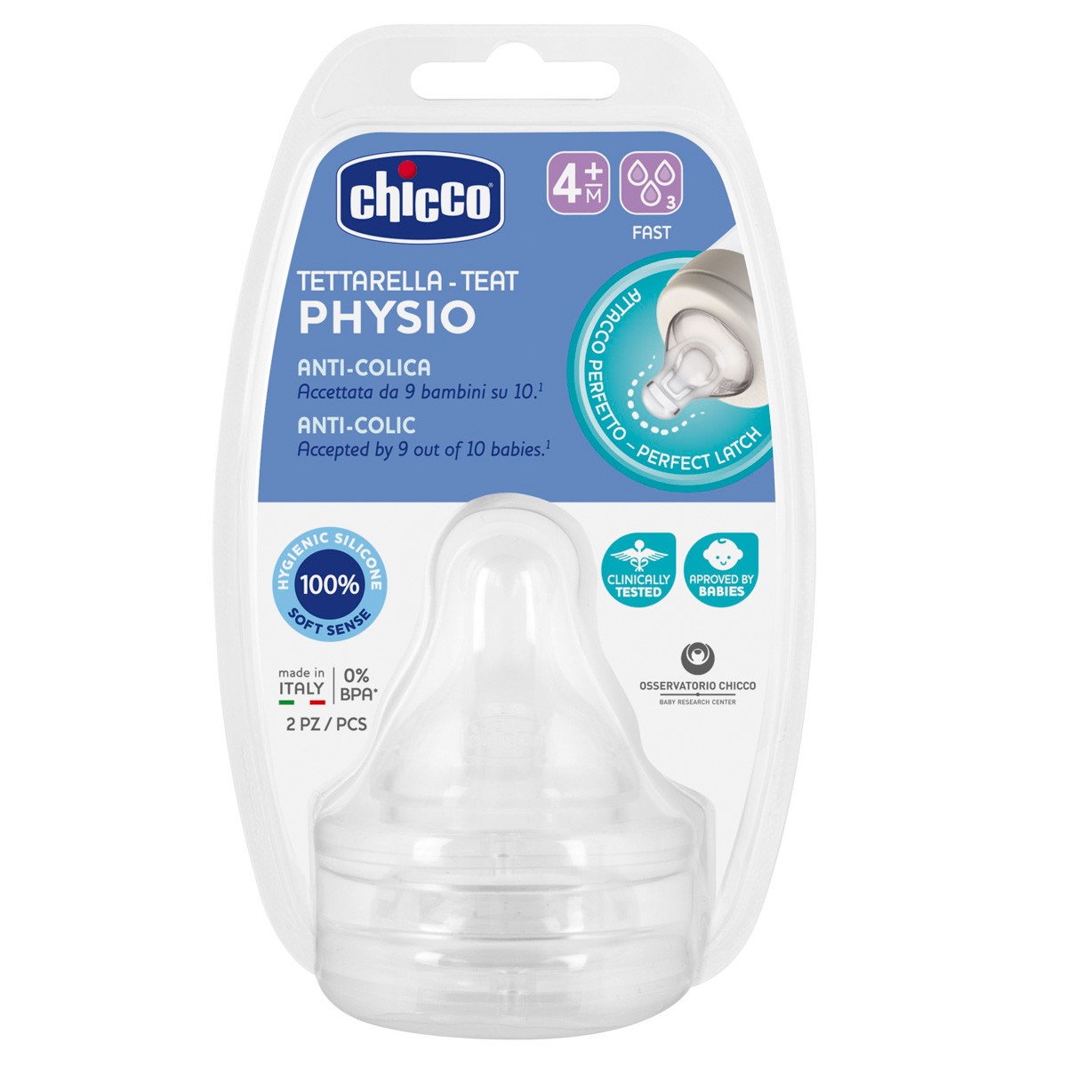 Chicco tetina physio silicona f/rapido 4m+ 2uds Imagen de Chicco tetina physio silicona f/rapido 4m+ 2uds