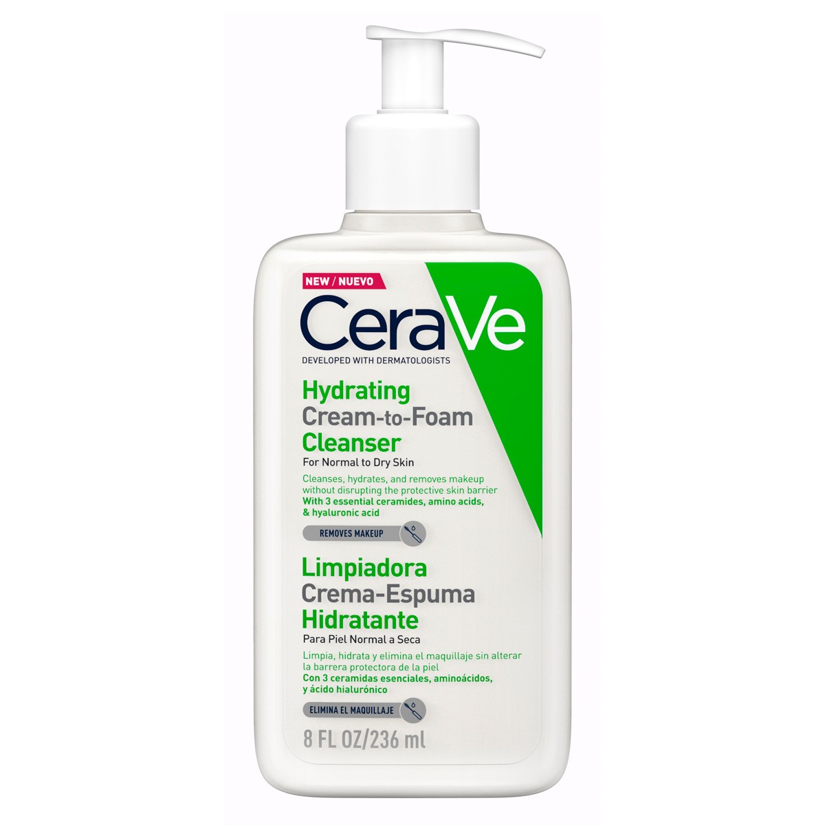 Cerave limpiadora crema-espuma hidratante 236ml Imagen de Cerave limpiadora crema-espuma hidratante 236ml