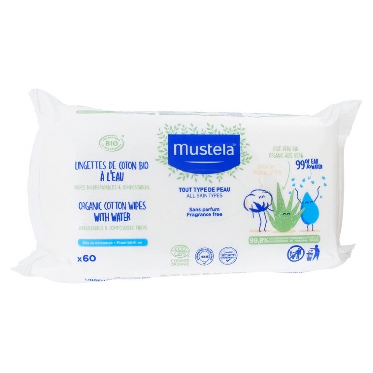 Mustela toallitas de agua de algodón bio 60u Imagen de Mustela toallitas de agua de algodón bio 60u