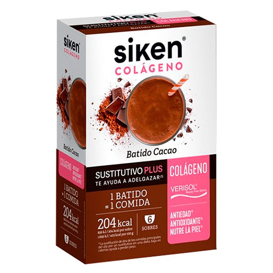 Siken batido sustitutivo cacao y colágeno 6 sobres Imagen de Siken batido sustitutivo cacao y colágeno 6 sobres