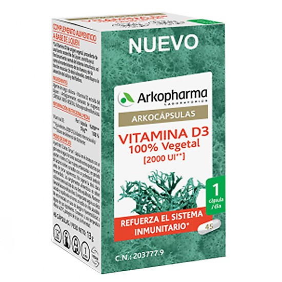 Arkopharma vitamina D3 45 cápsulas Imagen de Arkopharma vitamina D3 45 cápsulas