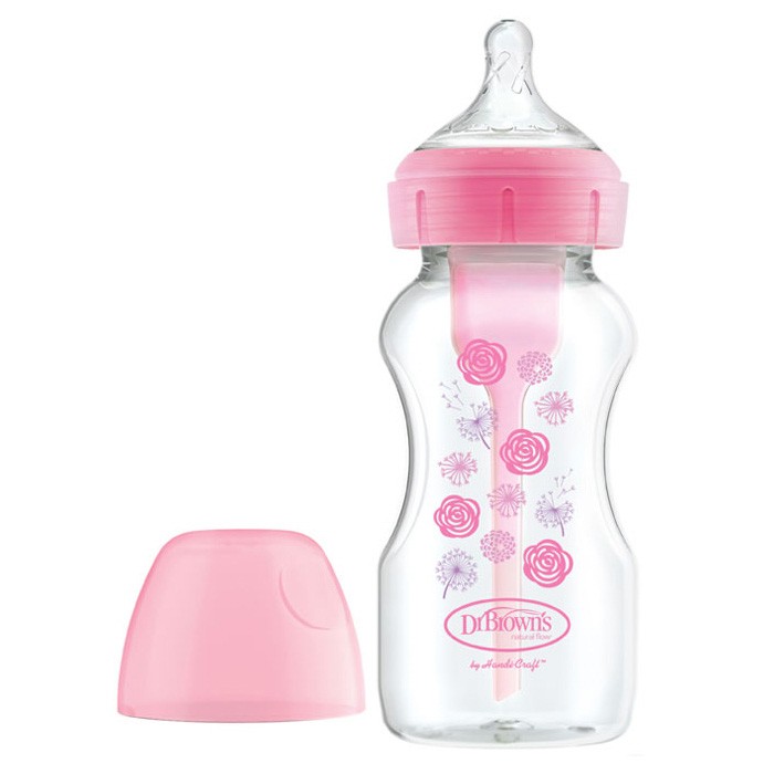 Dr.Brown's biberón b/ancha rosa flores options 270ml Imagen de Dr.Brown's biberón b/ancha rosa flores options 270ml