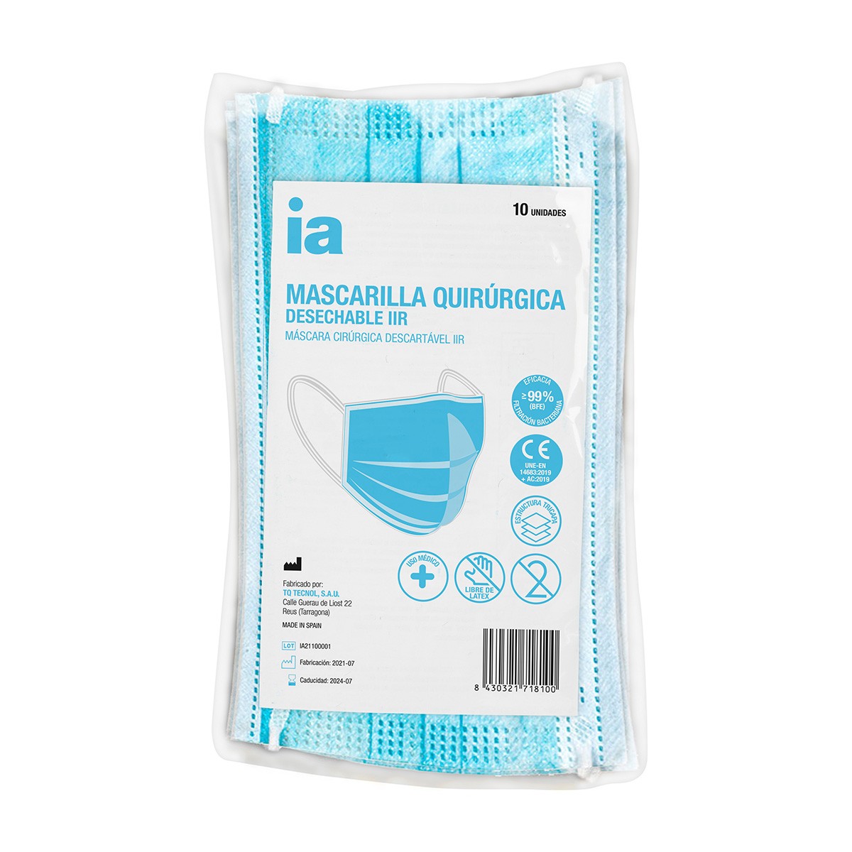 Interapothek mascarillas quirúrgicas IIR azules 10uds Imagen de Interapothek mascarillas quirúrgicas IIR azules 10uds