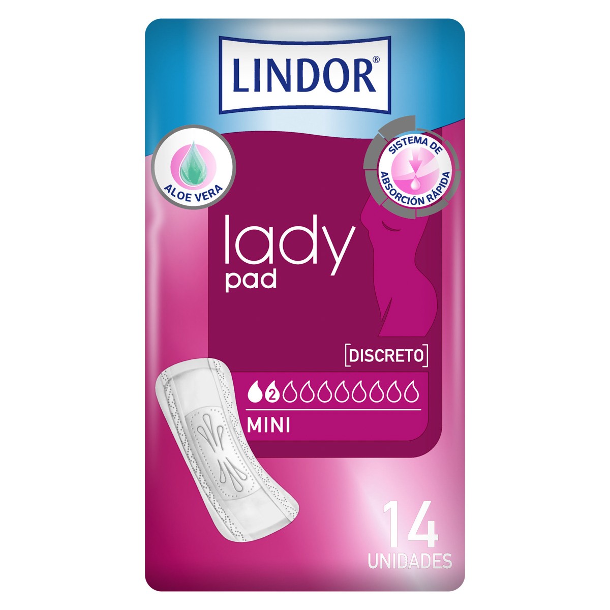 Lindor Lady pad mini 2 gotas 14u Imagen de Lindor Lady pad mini 2 gotas 14u