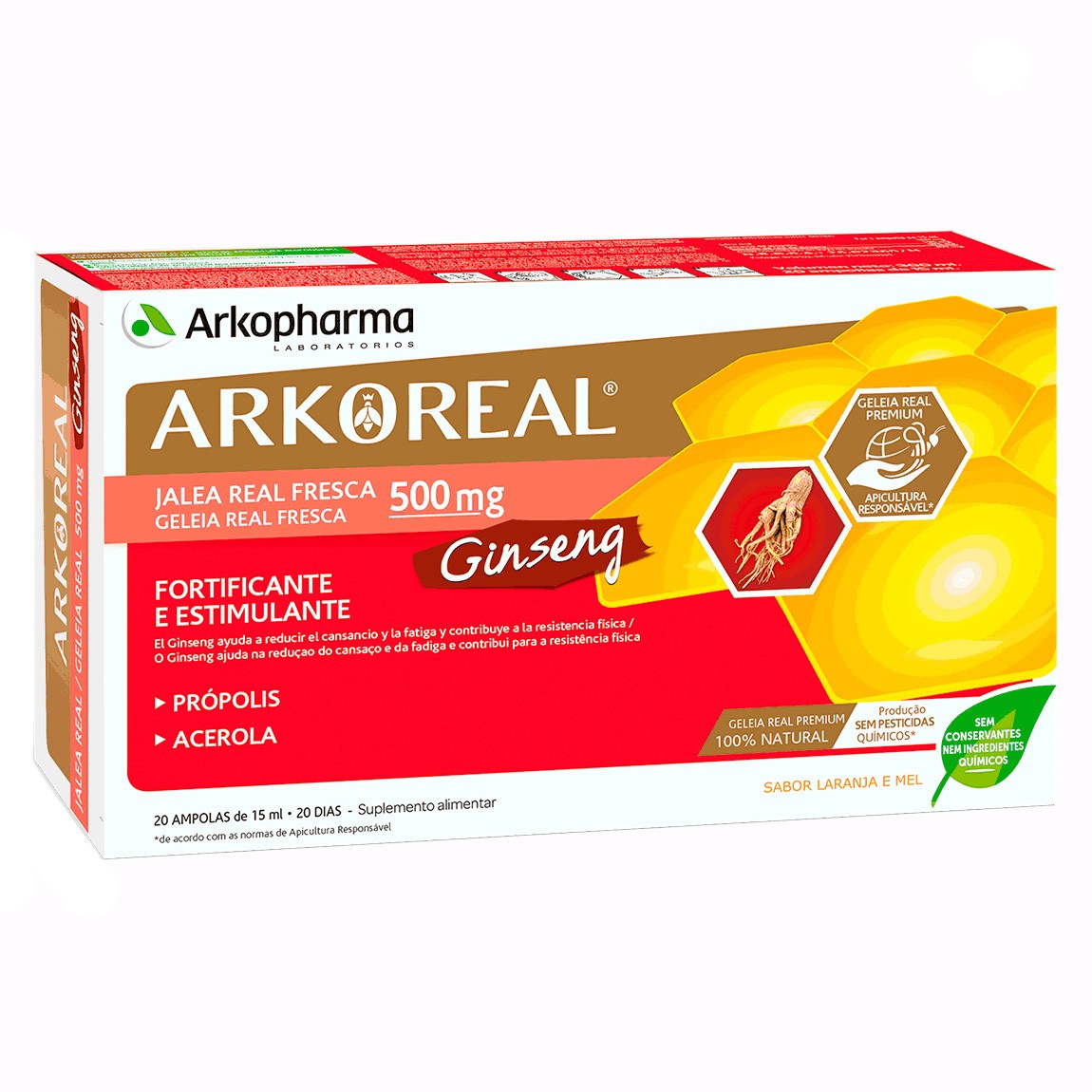 Arkopharma Arkoreal jalea real energía con ginseng sin azúcares 20 ampollas Imagen de Arkopharma Arkoreal jalea real energía con ginseng sin azúcares 20 ampollas