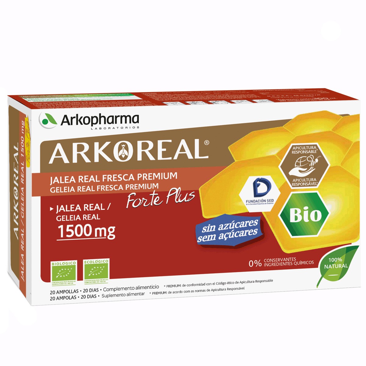 Arkopharma Arkoreal jalea real sin azúcar 20 ampollas de 1500mg Imagen de Arkopharma Arkoreal jalea real sin azúcar 20 ampollas de 1500mg