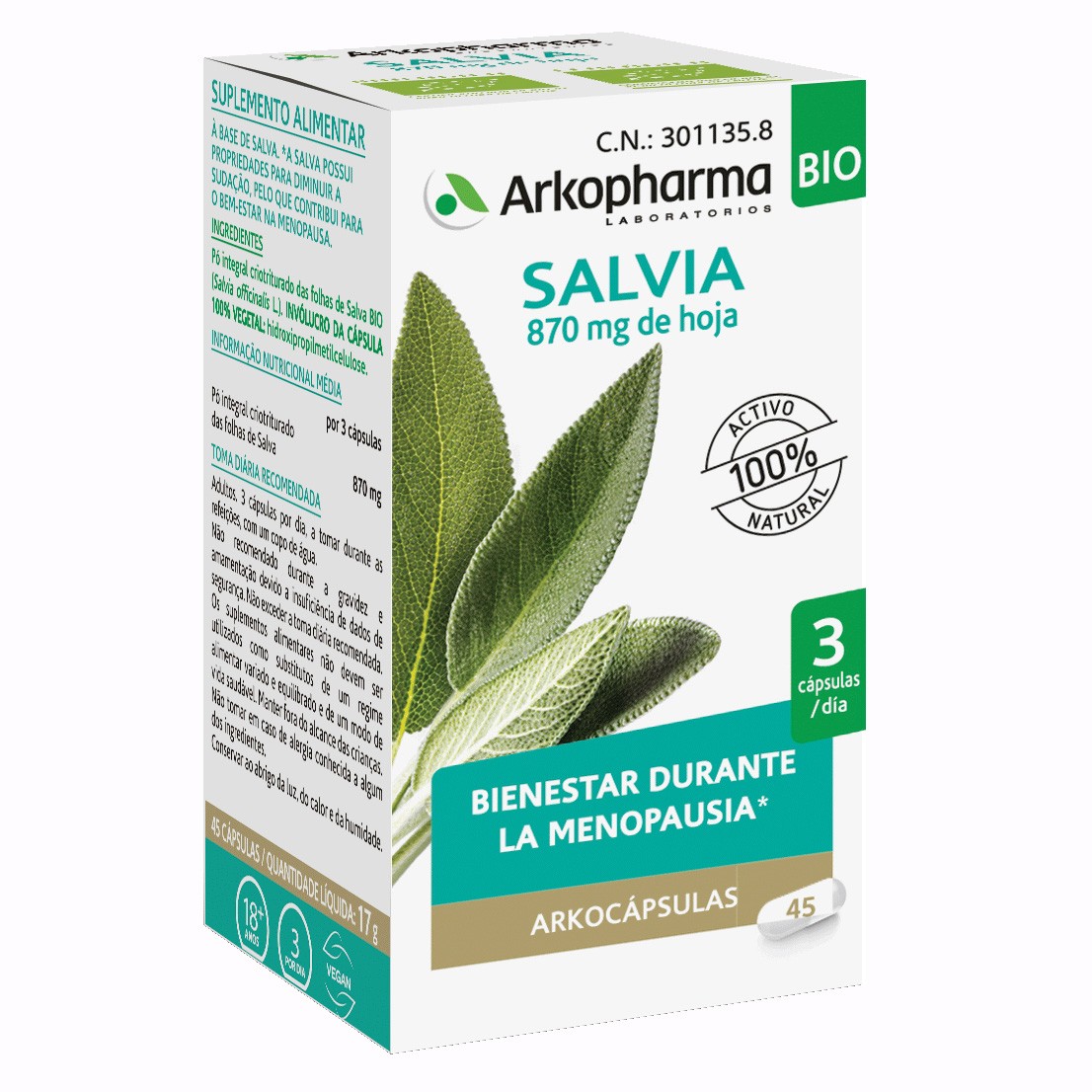 Arkopharma Arkocápsulas salvia 48 cápsulas Imagen de Arkopharma Arkocápsulas salvia 48 cápsulas